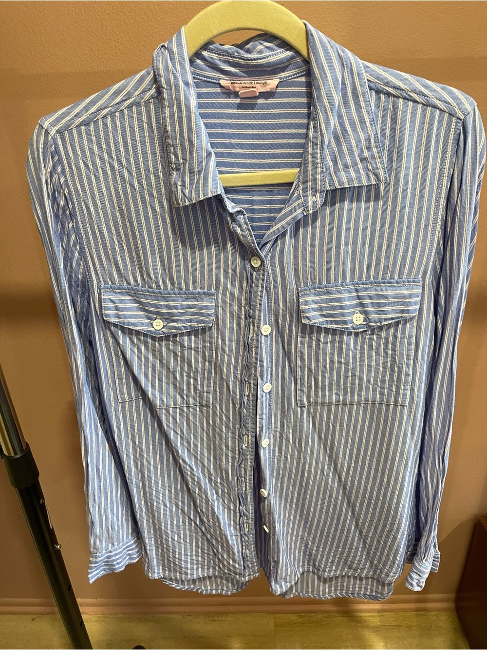 beachlunchlounge Blue and White Striped Cotton Button-Down Shirt